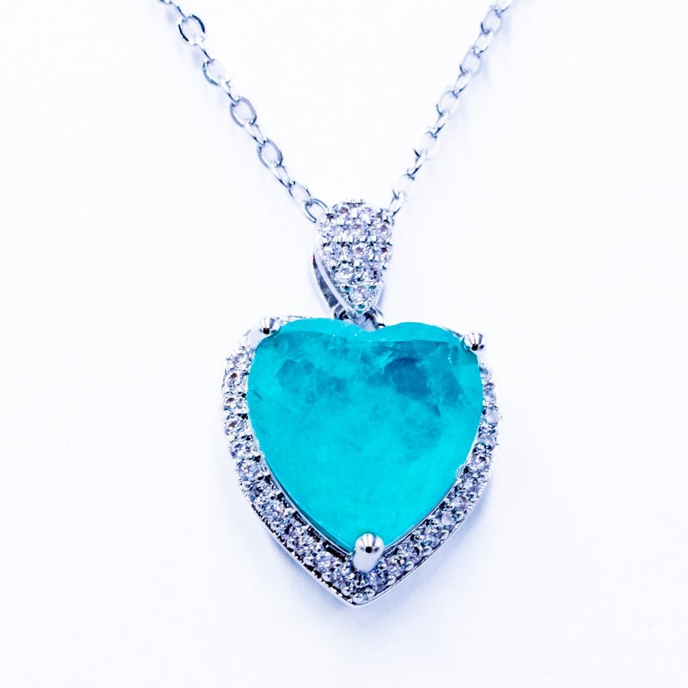Paraiba Zircon Pendant in Silver Necklace
